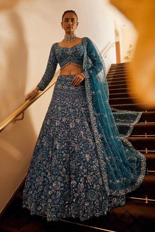 Sky Blue Crop Top Lehenga