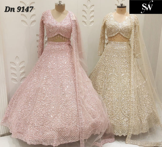 Baby Pink Beige Golden Crop Top Lehenga