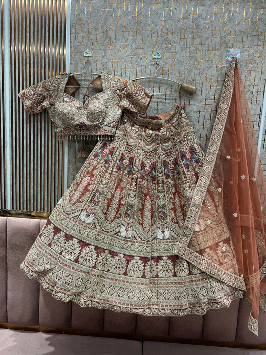 Glamorous Rust Orange Crop Top Lehenga