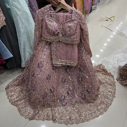 Rust Brown Peacock Crop Top Lehenga