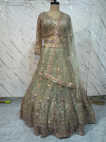 Stunning Beige Golden Crop top Lehenga