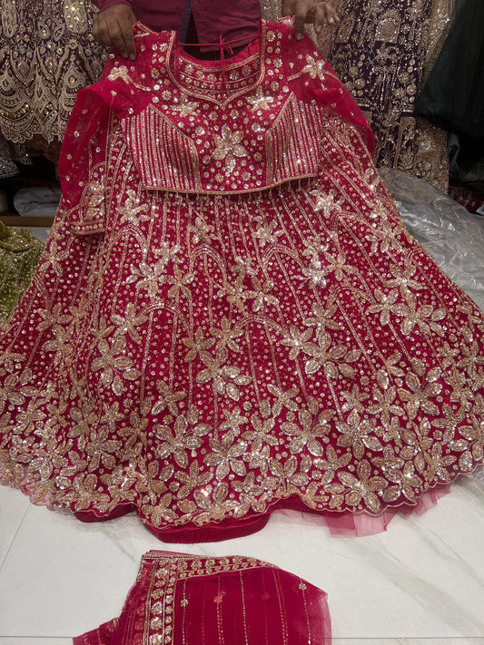 Green Floral Crop Top Lehenga - Shopping World