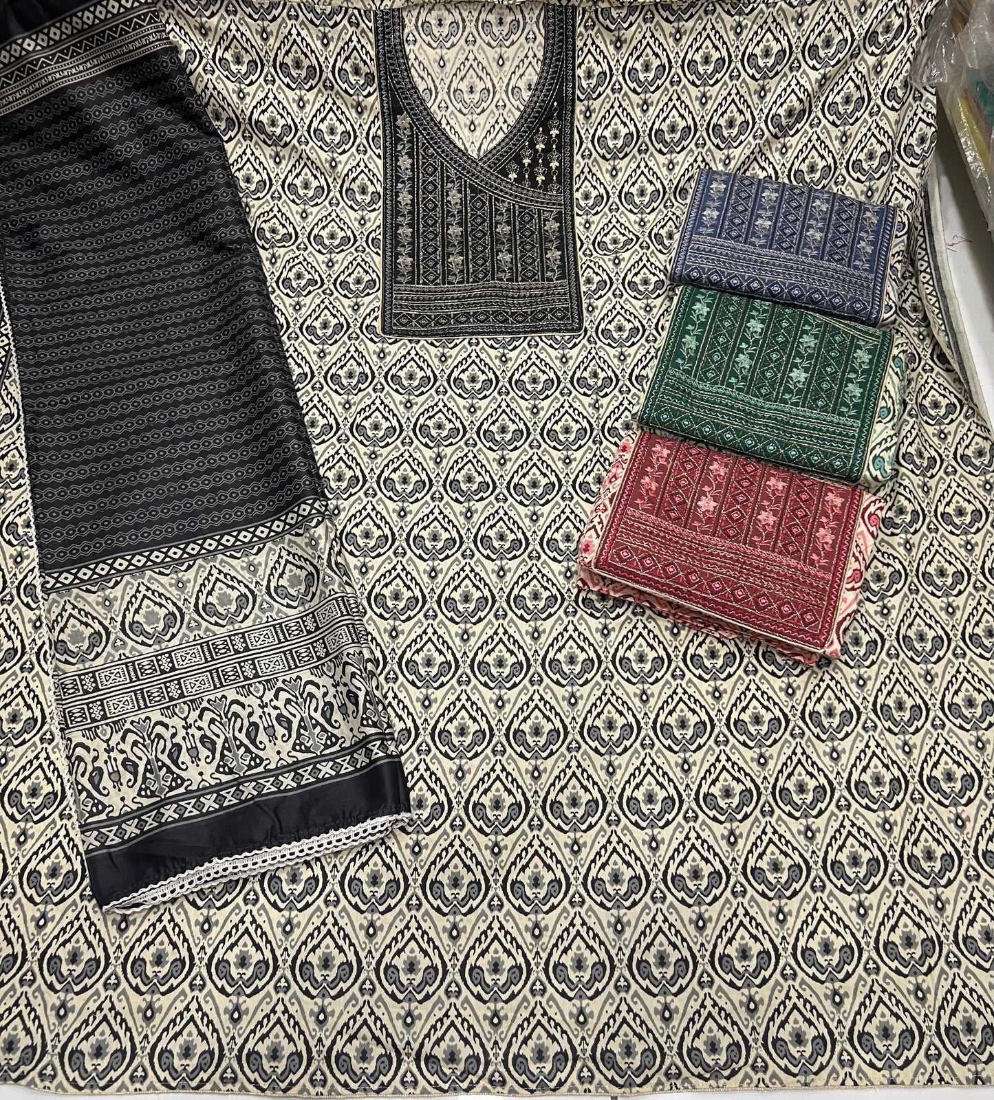 Amazing black white suit dress material (free size)