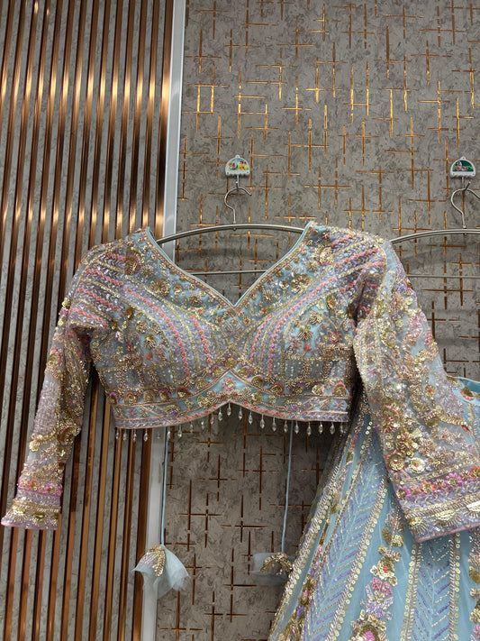 Beautiful Sky blue Crop Top Lehenga