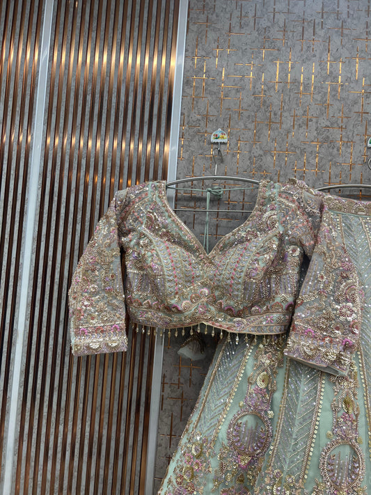 Teal Blue Crop top Lehenga - Shopping World