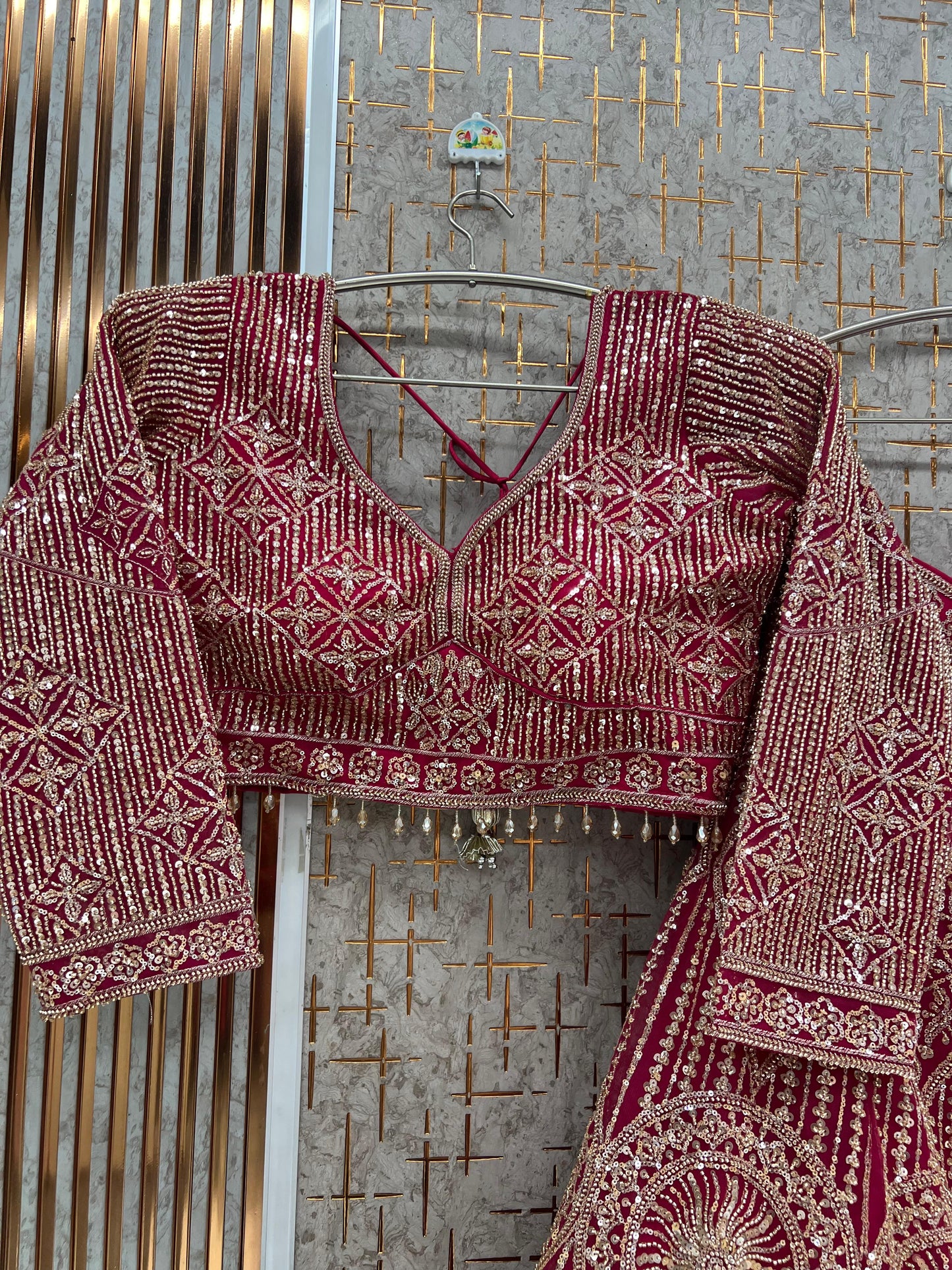 Beige Golden Crop Top Lehenga