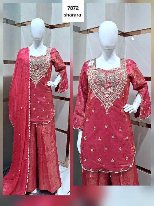 Hot Pink Long Sharara Dress Material