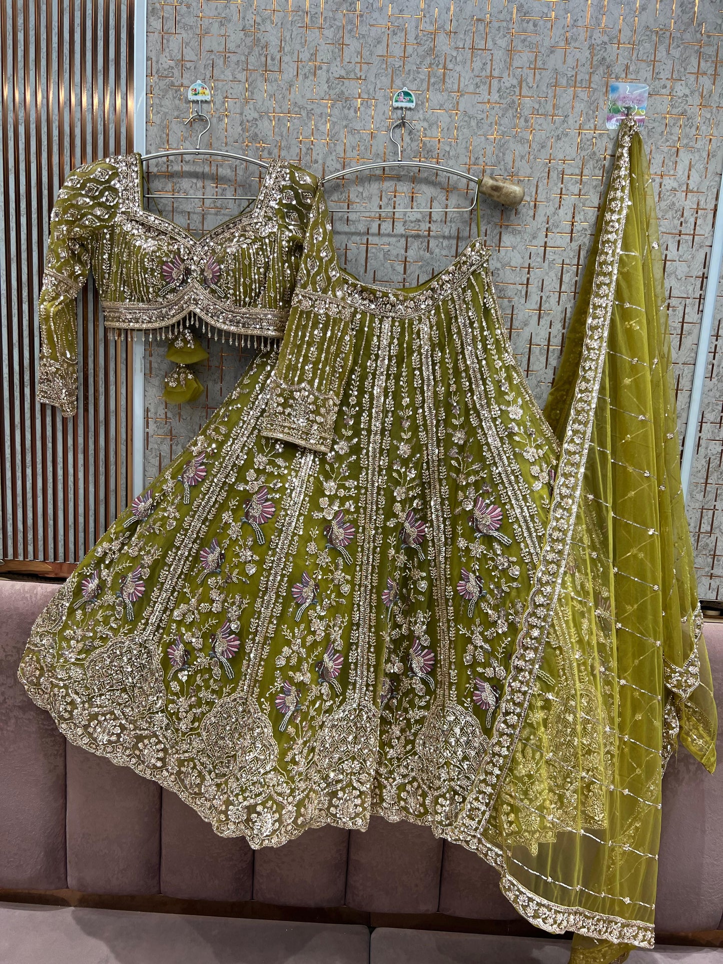 Yellow Haldi Mehendi Peacock crop Top Lehenga