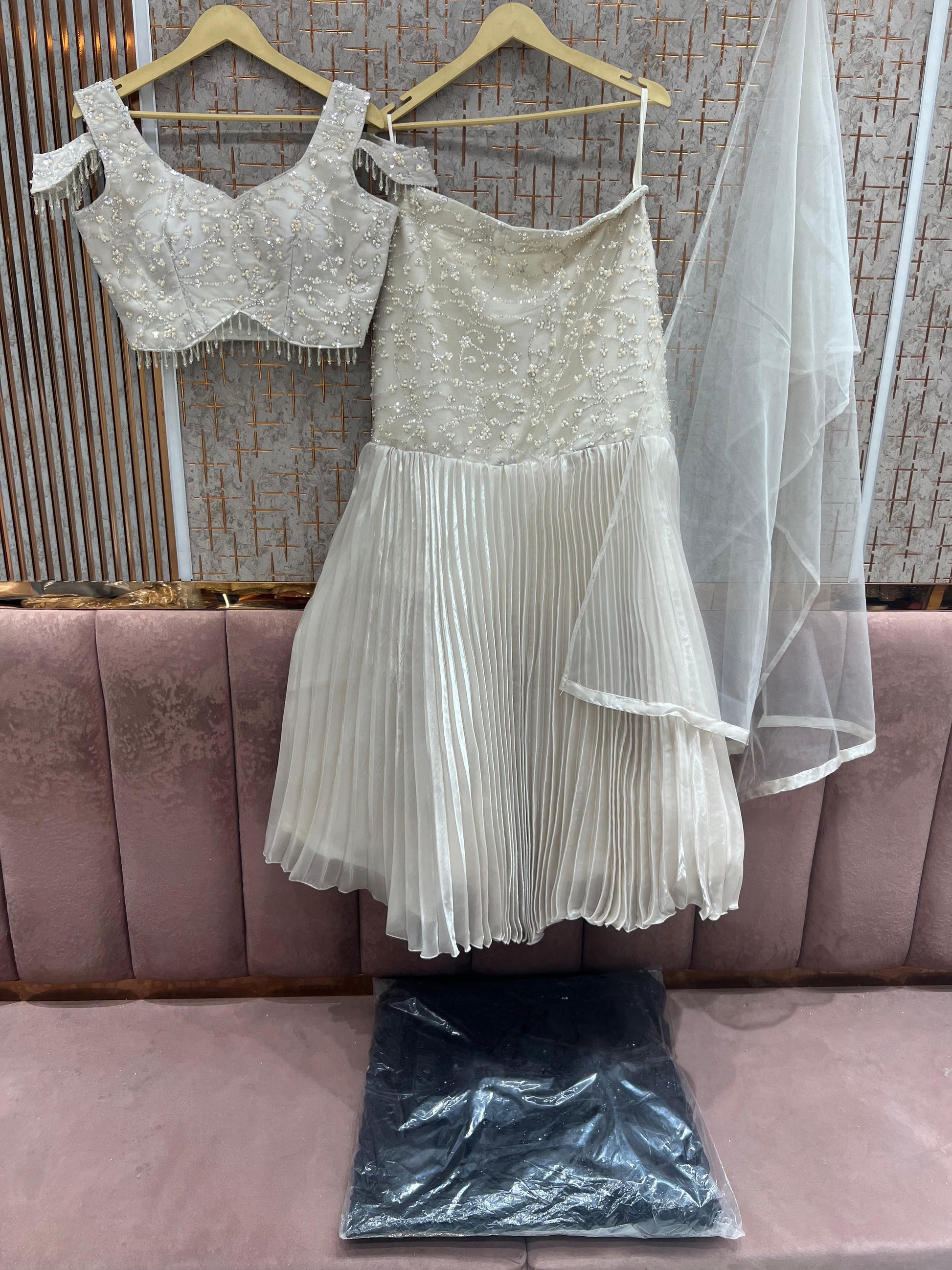 White Crop Top Lehenga - Shopping World