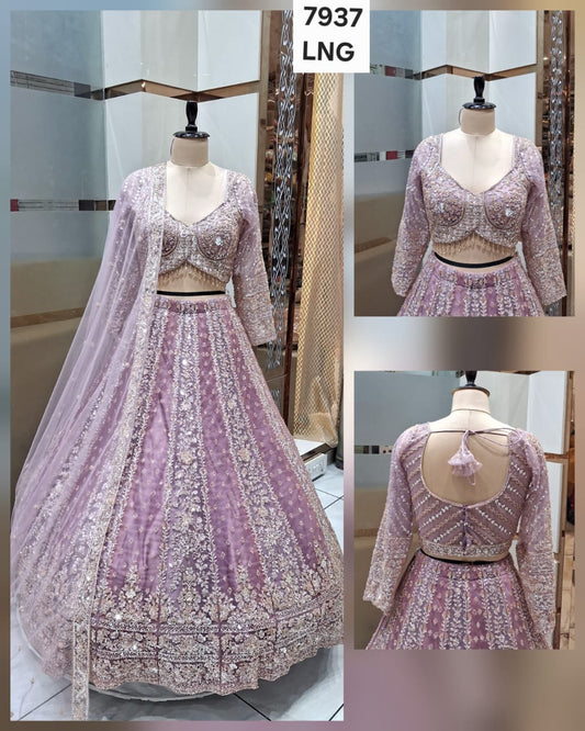 Lavender pink 24 kali Double Shade Crop Top Lehenga