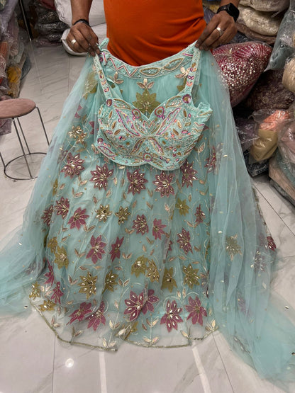 Sky blue pdp Crop Top Lehenga - Shopping World