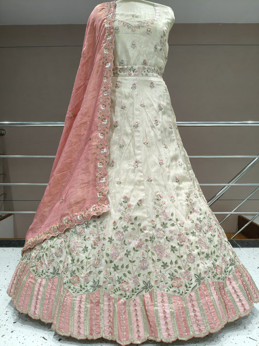 White Pink Designer Lehenga