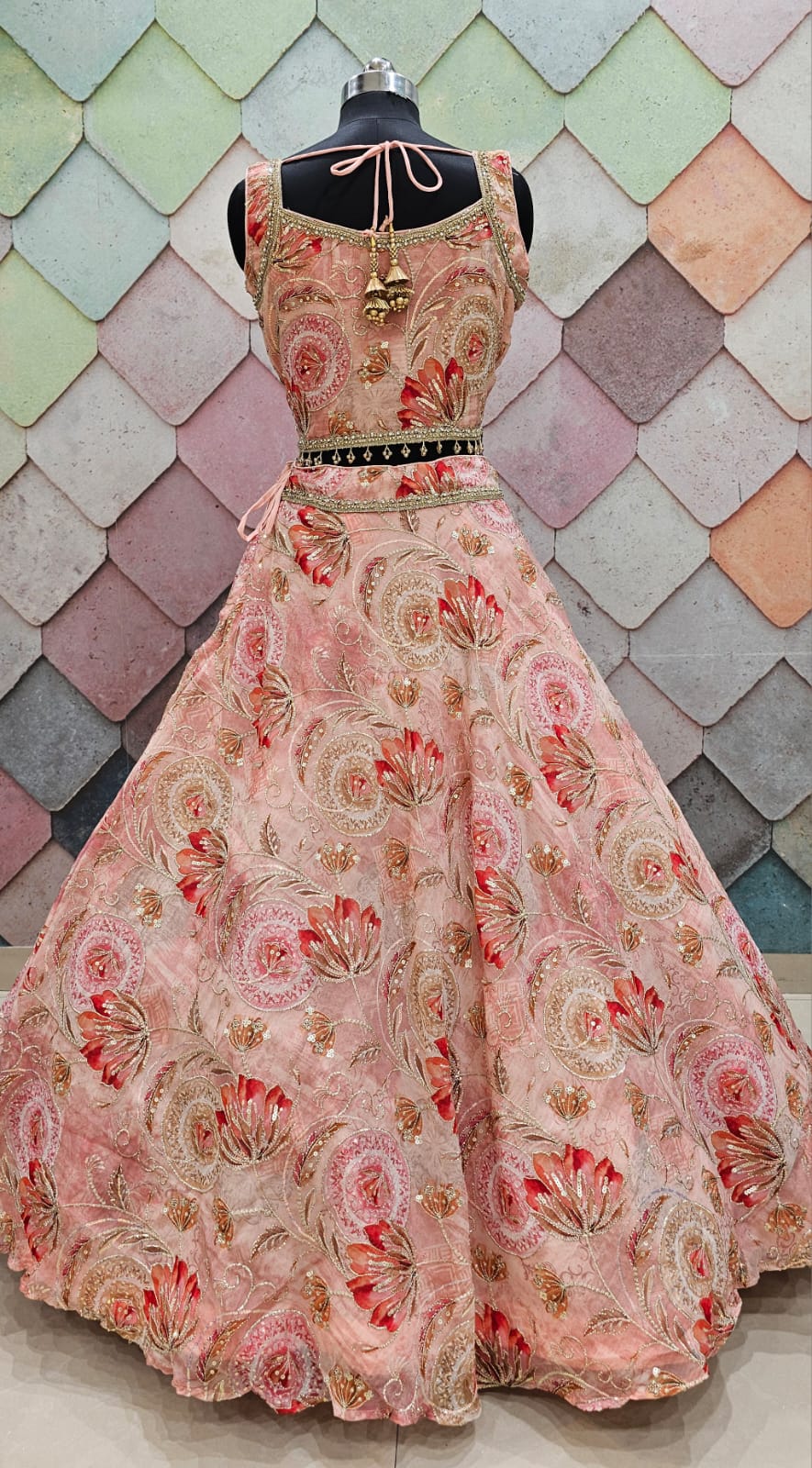 Mahima mahajan inspired Pink purple green peach Crop Top Lehenga