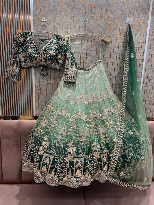 Fantastic Green Double Shade Crop top Lehenga