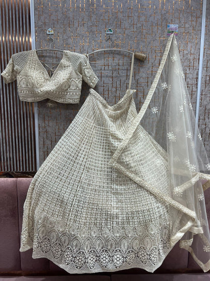 White on White Monotone Crop Top Lehenga - Shopping World