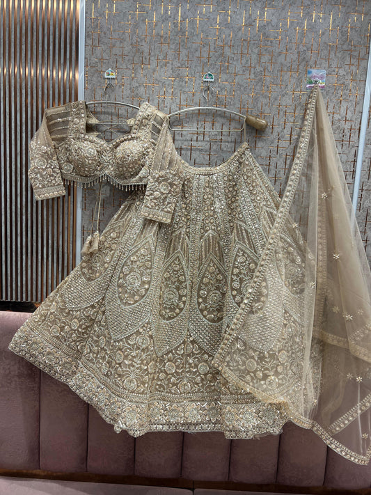 Beige Golden Crop Top Ready to wear Lehenga