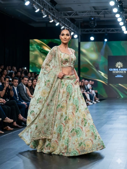 Mahima mahajan inspired Pink purple green peach Crop Top Lehenga