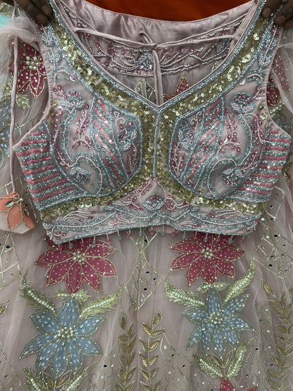Sky Blue Pdp crop top Lehenga