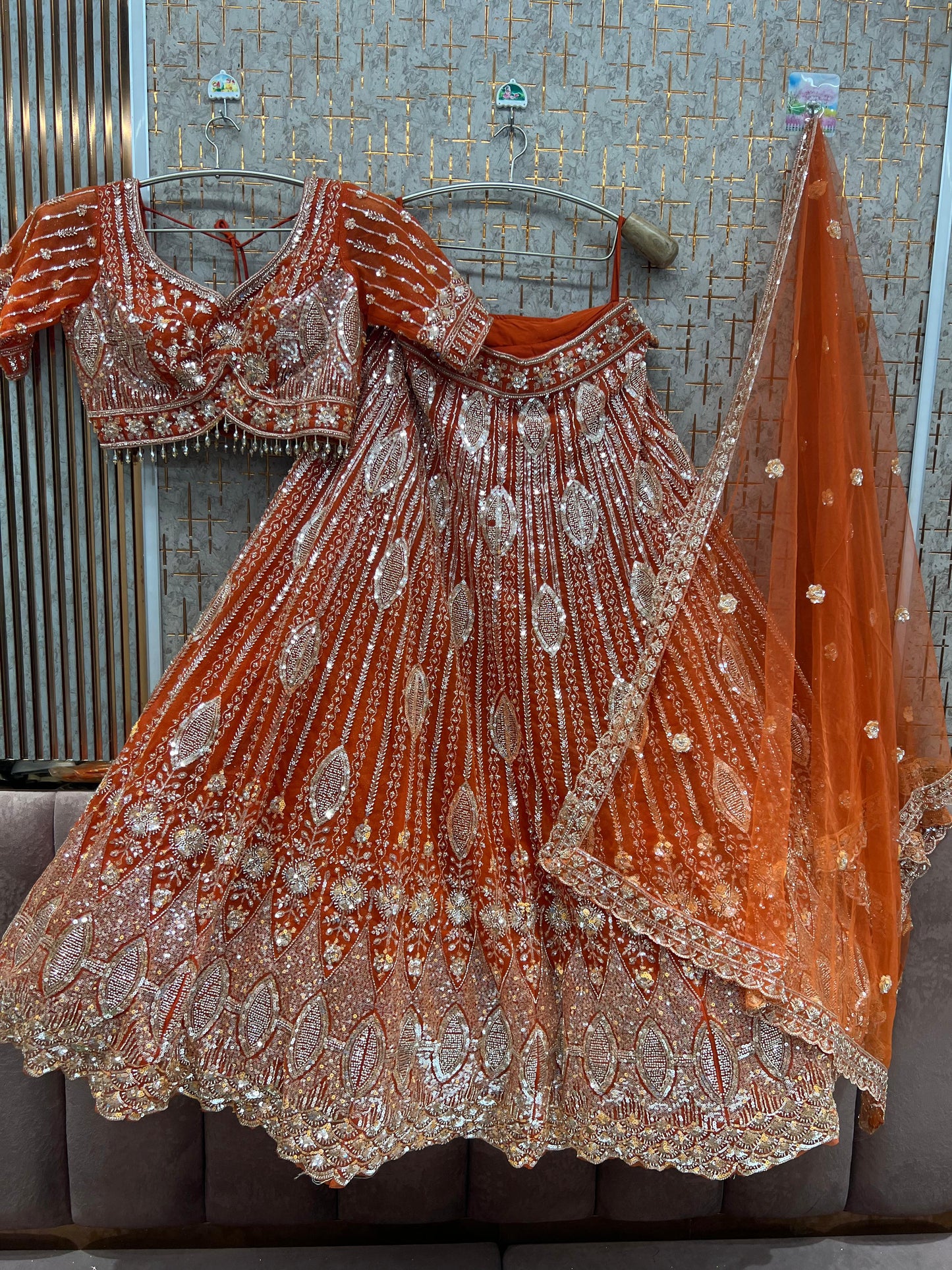 Rust Orange Crop Top Lehenga