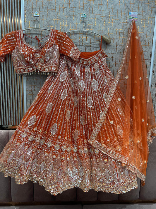 Rust Orange Crop Top Lehenga