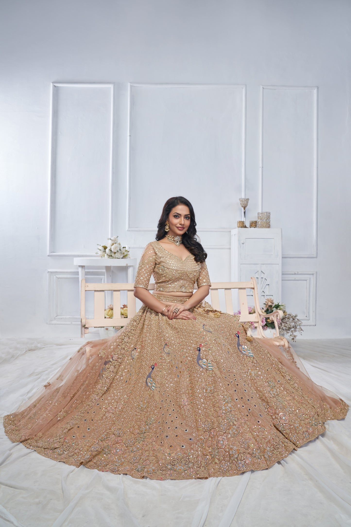Awesome peach peacock lehenga