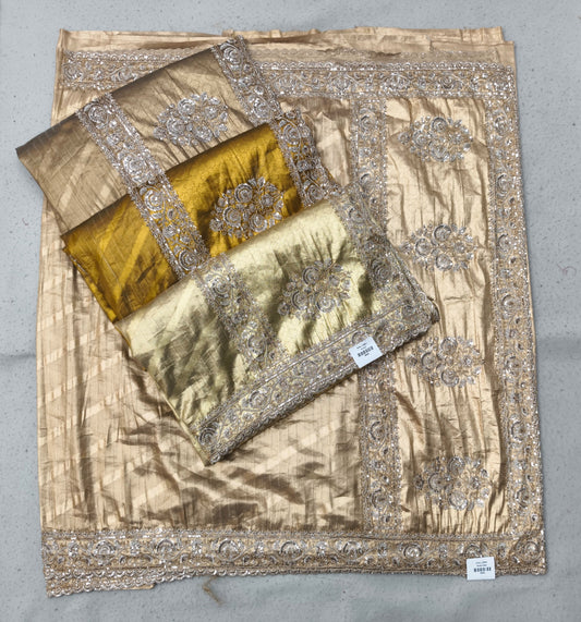 Golden Green Mustard Designer Saree