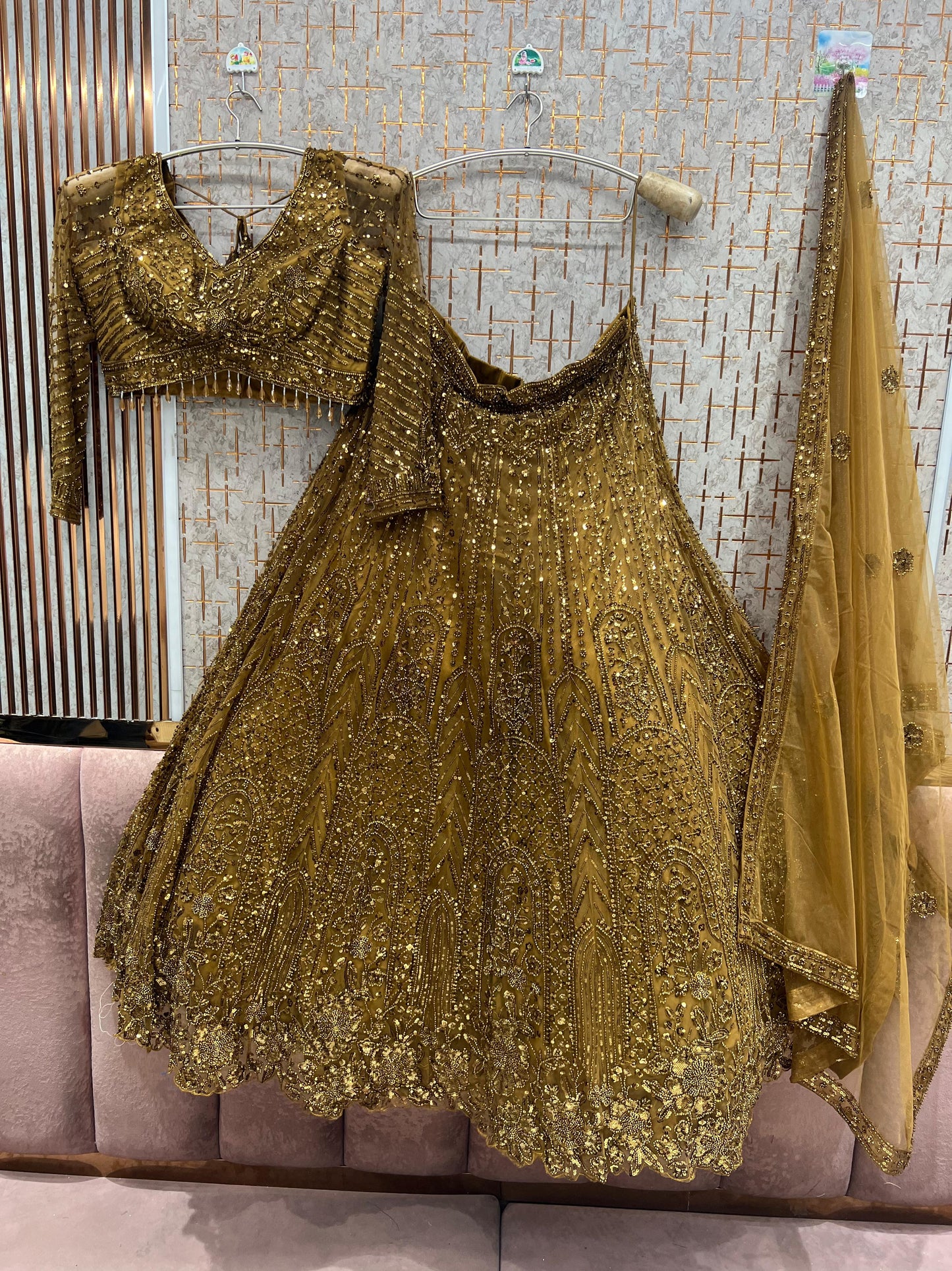 Golden on golden Monotone Crop Top Lehenga