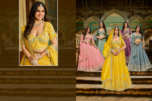 Delightful Multicolour Green Crop Top Lehenga