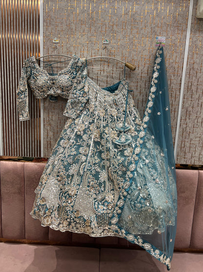 Astonishing Light Rama green Crop Top Lehenga