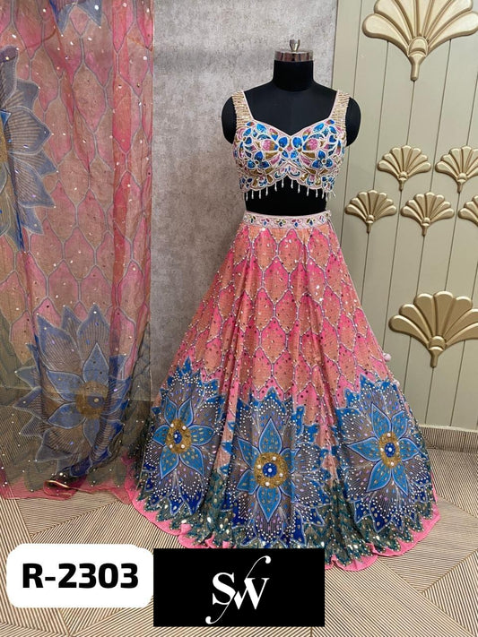 Pink Blue Pdp Crop Top Lehenga