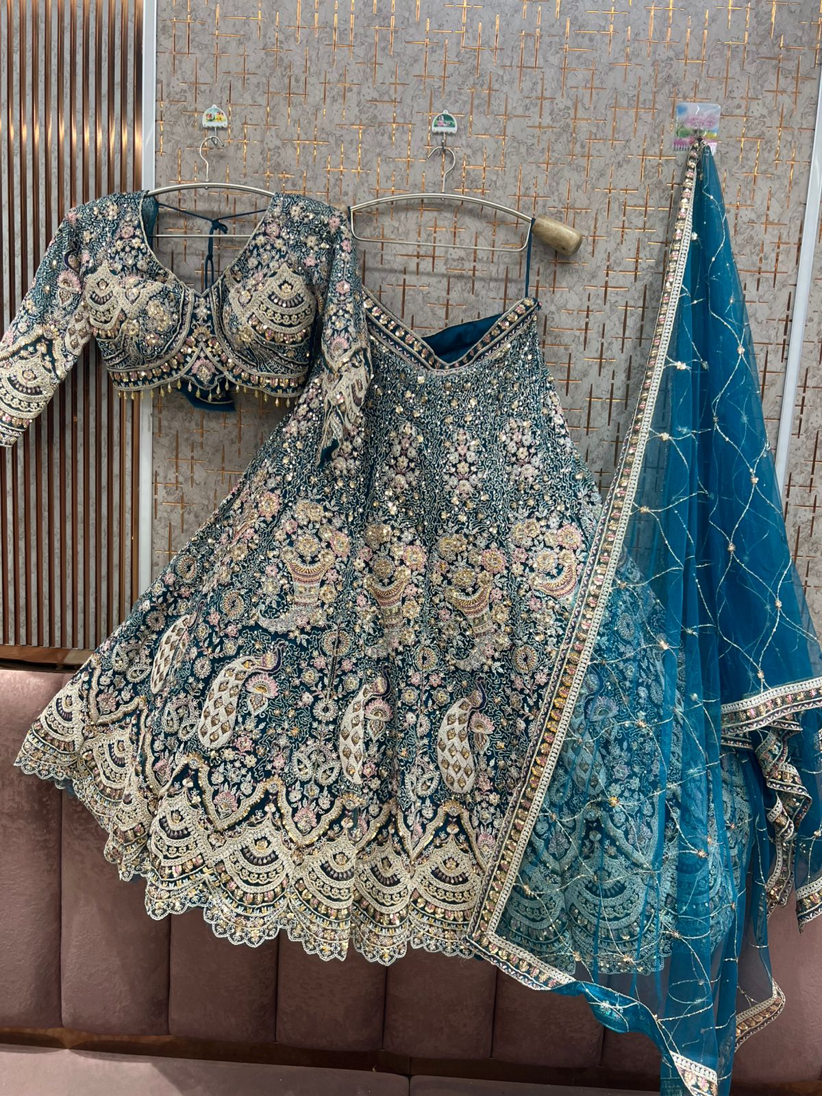 Hot Pink peacock Crop top Lehenga