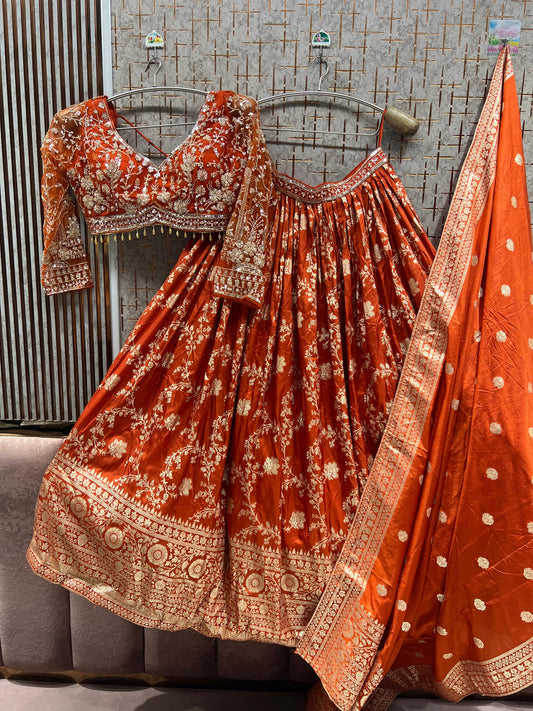 Rust Orange Crop Top lehenga