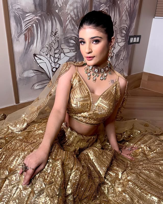 Fabulous peacock golden crop top Lehenga happy customer