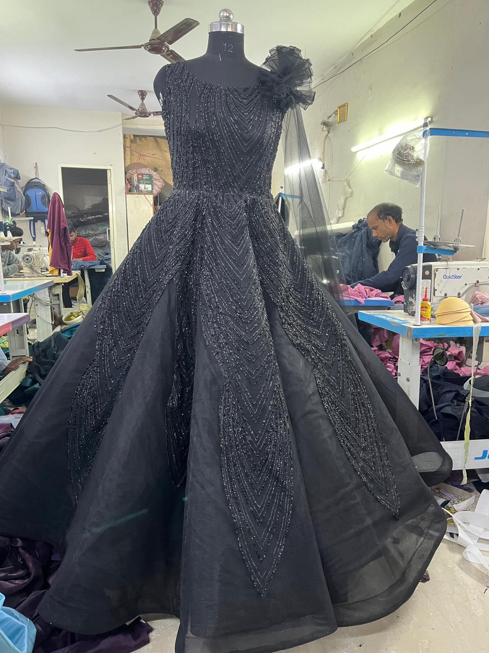 Party Wear Black ball gown mono tone black on black