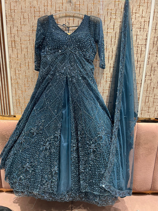 Blue long Dress Farshi Gaharara Dress Special