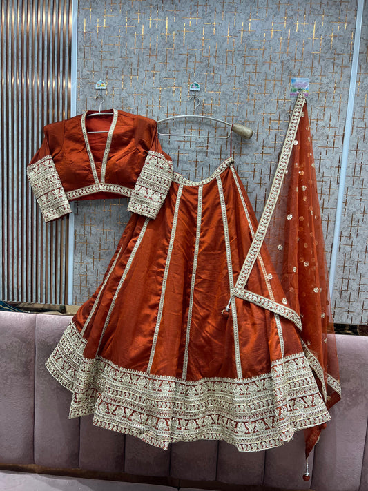 Good looking Rust Orange crop Top Lehenga