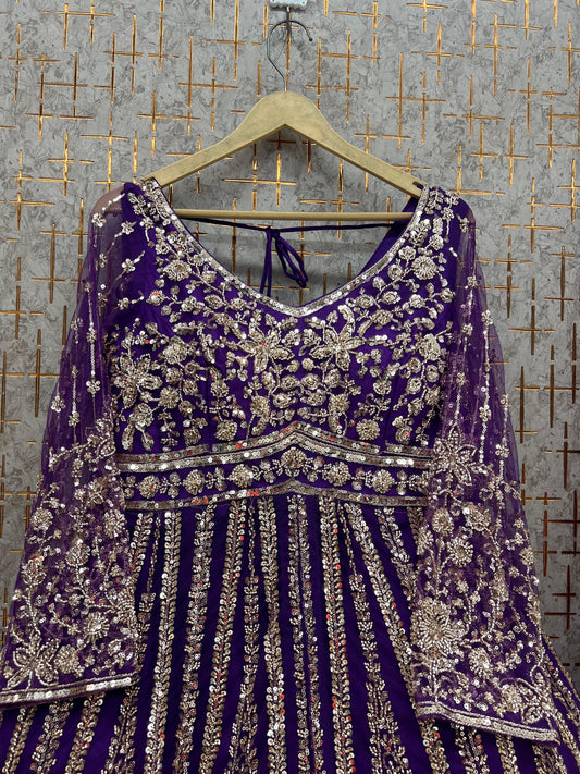 Purple long Farshi Garara Peplum Dress Special