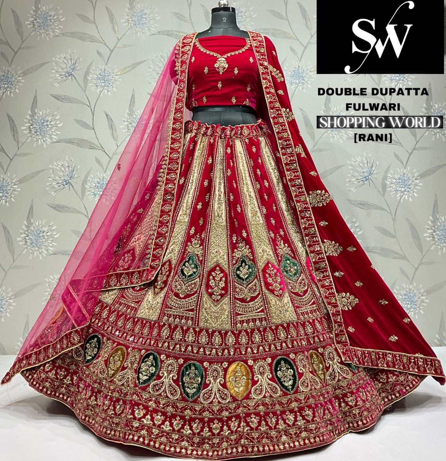 Pleasing maroon Velvet bridal Lehenga