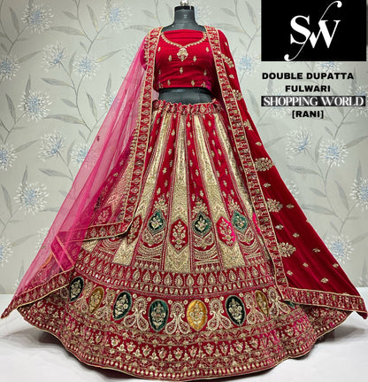 Pleasing maroon Velvet bridal Lehenga