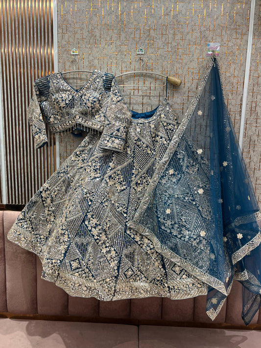 Beautiful Blue crop top Lehenga
