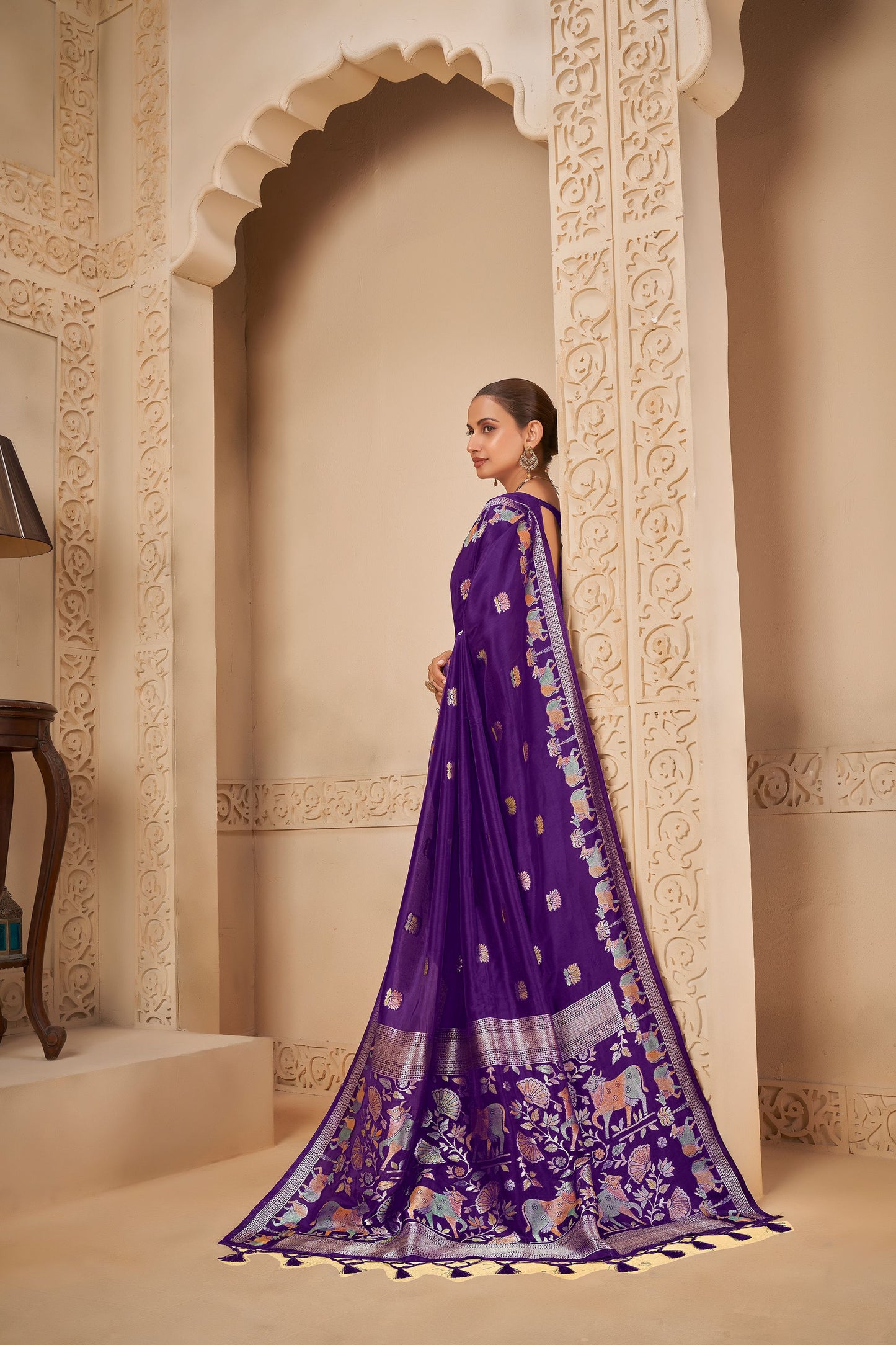 Purple Viscose Saree 6095