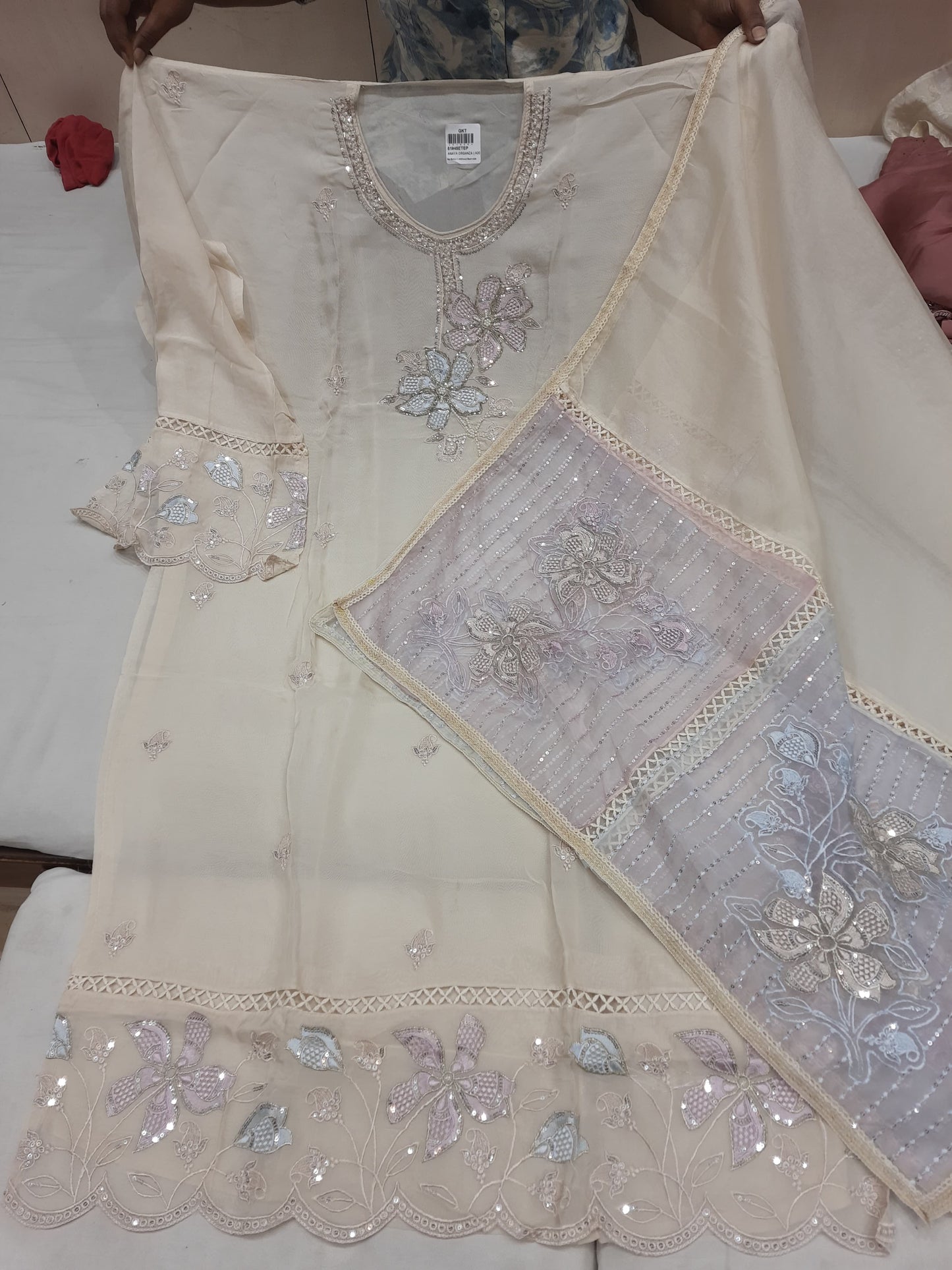 Amazing white unstitched salwar suit dress material (free size)