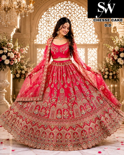 Red silk double dupatta bridal Lehenga