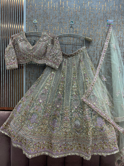 Pista Green Crop Top Lehenga