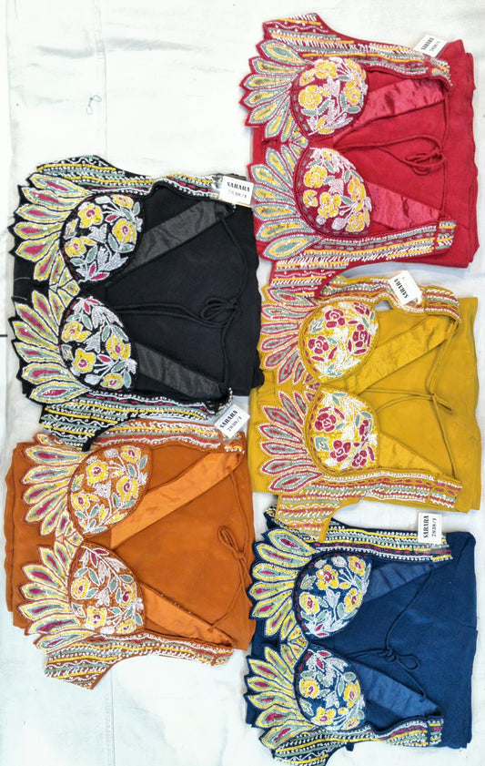 Hot Pink Rust Orange Black Sky Blue Yellow Crop top Lehenga