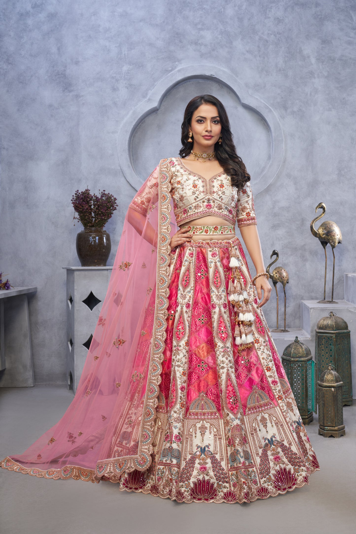 Glamorous off white pink lehenga
