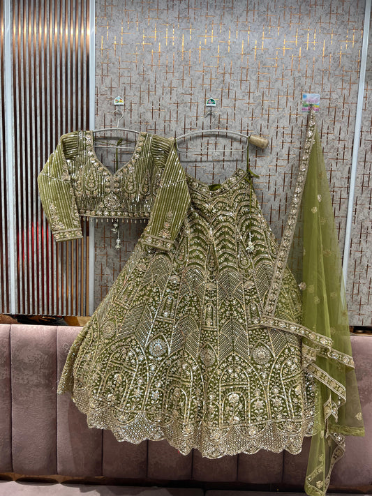 Pista Green Crop Top Lehenga