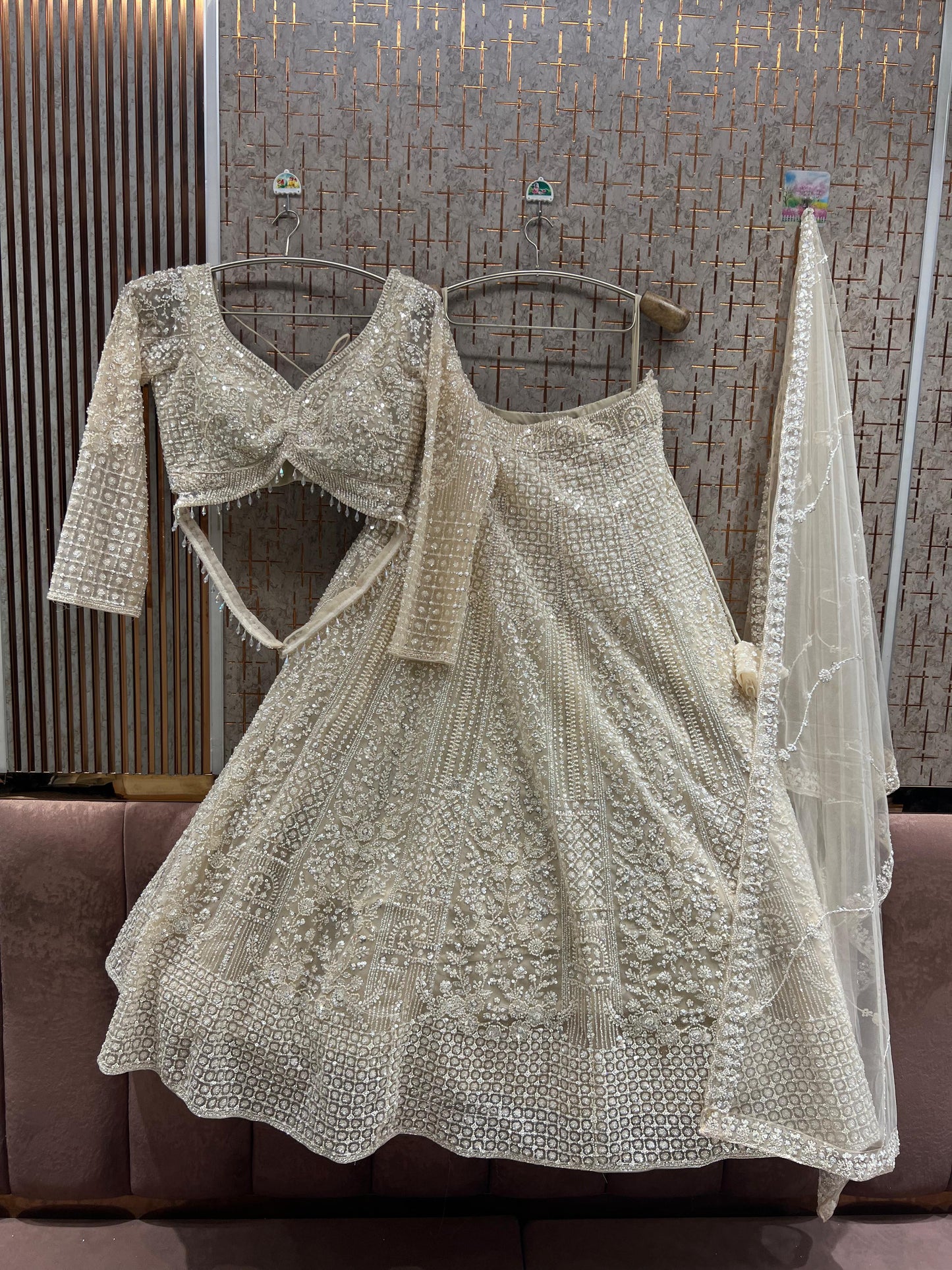 White chiku golden Crop Top Lehenga