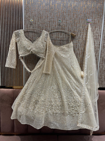 White chiku golden Crop Top Lehenga