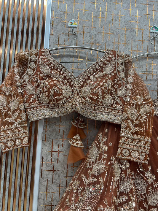Rust Brown Crop top Lehenga